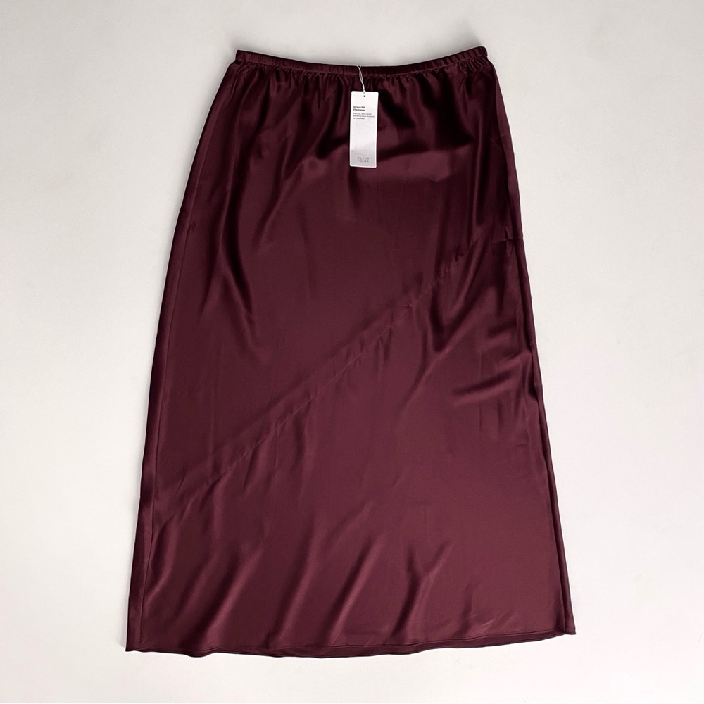 Eileen Fisher Nwt Stretch Silk Charmeuse Full Length Bias Skirt Redwood Petite